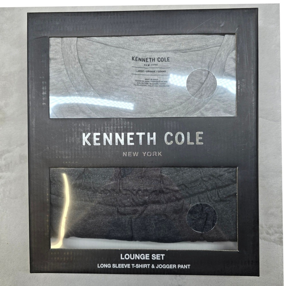 Kenneth Cole Lounge Set Mens Large Long Sleeve T-Shirt Jogger Pant Hthr Grey NEW